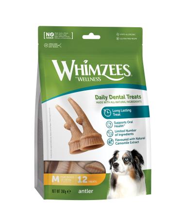 Whimzees Antler Causnack in antlers with a calming effect for medium -sized dogs (12 - 18 kg) purely natural grain free 12 pieces (antler) 12 pieces (1 Pack)