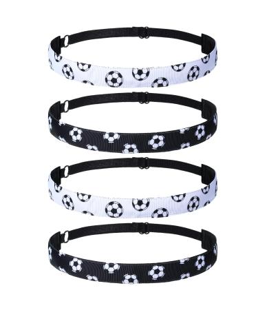 4 Pieces Non-slip Soccer Headband Adjustable Football Hairband for Girl Sport (White, Black)