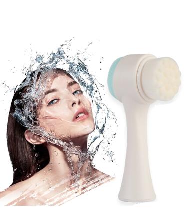 2 in 1 Double Sided Face Brush for Cleansing and Exfoliating - Silicone Cleansing Side with Soft Bristles - White and Blue - Buy Online on GoSupps.com
