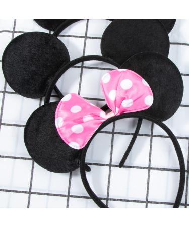12 Pack CHuangQi Mouse Ears Headband in Solid Black and Pink Bow for Boys & Girls Birthday Party - Buy Online on GoSupps.com
