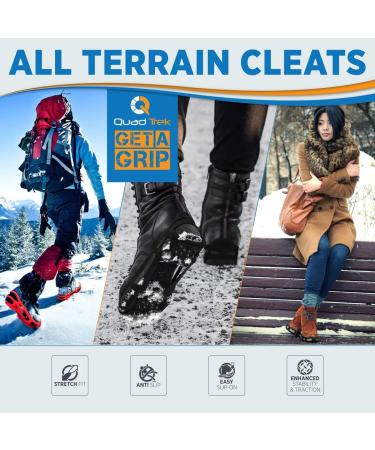 Quadtrek All Terrain Traction Cleats - Anti Skid Ice Claw Grip Crampons for Snow Hiking, Trekking, and Mud - Black Medium (7-9.5 Men/8-11 Women) - Buy Online on GoSupps.com