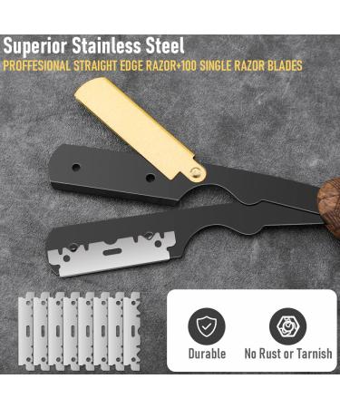 Premium Stainless Steel Barber Straight Razor & 100 Single Edge Blades - Professional Men s Shaving Tool for Home & Salon Grooming (NO.112 - Buy Online on GoSupps.com
