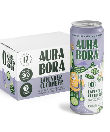 Lavender Cucumber Herbal Sparkling Water by Aura Bora,12 oz Can (Pack of 12), 0 Calories, 0 Sugar, 0 Sodium, Non-GMO Lavender Cucumber 12 Fl Oz (Pack of 12)