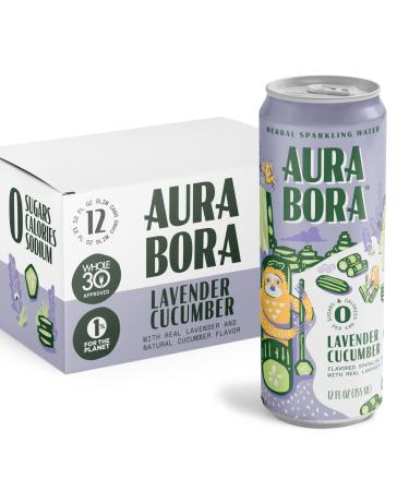 Lavender Cucumber Herbal Sparkling Water by Aura Bora,12 oz Can (Pack of 12), 0 Calories, 0 Sugar, 0 Sodium, Non-GMO Lavender Cucumber 12 Fl Oz (Pack of 12) - Buy Online on GoSupps.com