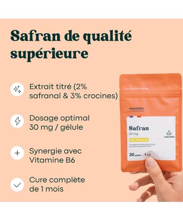 Safran 30mg Anti Stress Adulte Bonne Humeur S r nit & Concentration Avec Vitamine B6 30 G lules Vegan Cure de 1 Mois Fabriqu en France Essentials by Novoma - Buy Online on GoSupps.com