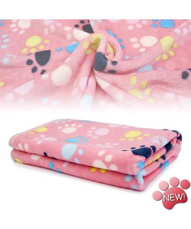 Super Soft Warm Sleep Mat Fluffy Premium Fleece Pet Blanket Flannel Throw with Paw Print for Kitties Puppies Small Pink
