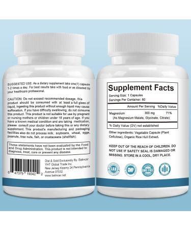 Triple Magnesium Complex 300 mg Magnesium Glycinate Malate Citrate for Easy Absorption Magnesium Complex Supplement Support Muscle Nerves Energy and Heart Health Non-GMO 60 Capsules - Buy Online on GoSupps.com