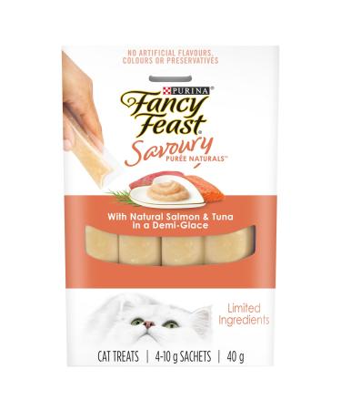 Fancy Feast Savoury Puree Naturals Cat Treats Natural Salmon & Tuna - 10 g x 4 Sachet (30 Pack)