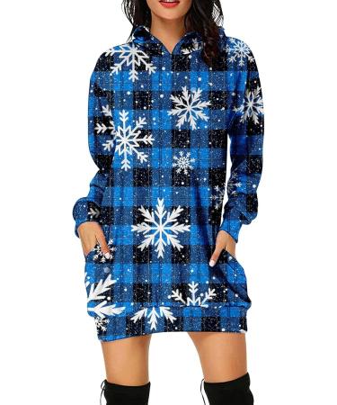 Shop Women s Christmas Cartoon Hoodie Dress | Long Sleeve Sweatshirt Blouse | Festive Print Jumper in Narrow Rock Blue - Buy Online on GoSupps.com