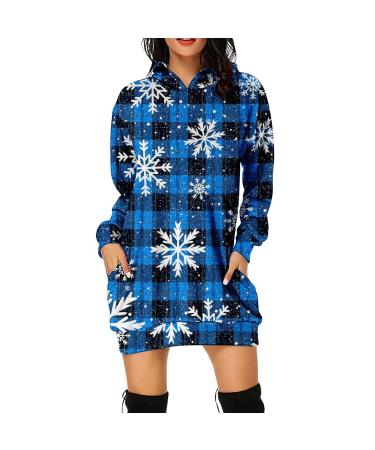 Christmas dress for women costume cartoon pulli dress long arm sweatshirts dress hoodie print Christmas happy blouse dresses Christmas dresses jumper narrow rock blue s