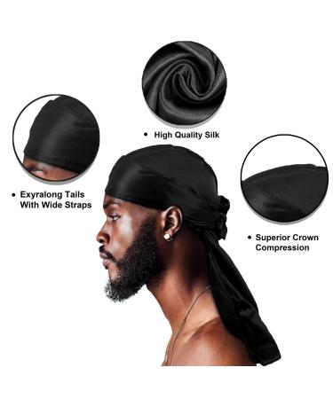 SupGene Black Silky Durag Pack - 4Pcs Black Silk Durag Set with Wave Cap - Unisex Satin Headwraps - Buy Online on GoSupps.com