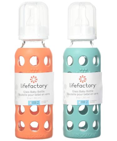 Lifefactory 9oz Glass Baby Bottle 2pk Bundle with Stage 3 Nipples - Kale & Papaya - Buy Online on GoSupps.com