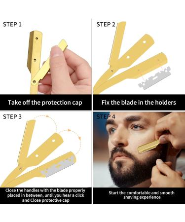 Professional Straight Edge Razor with 100 Derby Blades - Gold Wooden Handle for Men's Shaving - Buy Online on GoSupps.com