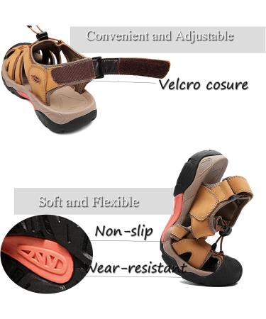 Men's Leather Beach Trekking Sandals | Vtasq Outdoor Summer Shoes | Breathable Hiking & Water Sports Sandals | EU Size 42 Gold Yellow - Buy Online on GoSupps.com