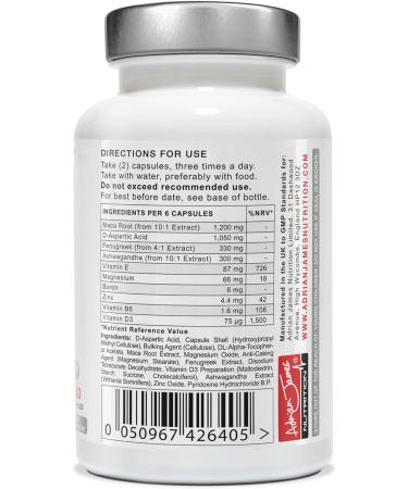 Adrian James Nutrition Testoraise Testosterone Supplements for Men - Premium Grade Booster with Maca, Fenugreek, Ashwagandha, Zinc, Magnesium & Vitamin D3 - 180 Capsules - Buy Online on GoSupps.com