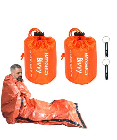 GOGOOD 2 Pack Emergency Sleeping Bags Survival Bivvy Sack with Whistles, Lightweight Portable Survival Gear for Outdoor Camping Hiking Keep Warm After Earthquakes, Hurricanes Disasters (2)