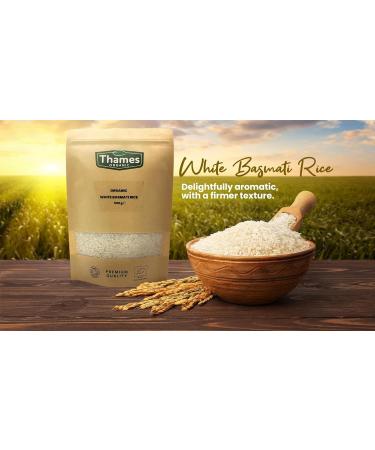 Organic White Basmati Rice-Certified Organic Non-GMO Vegan No Additives No Preservatives Resealable Bag by Thames Organic 1kg - Buy Online on GoSupps.com