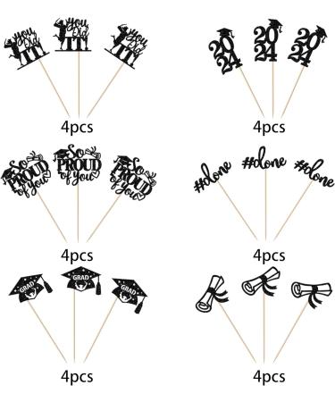 Pack of 24 Graduation Cake Decorations Graduation Cupcake Toppers Graduation Cake Decorations Cake Toppers for Graduation Parties Graduation Proms Black - Buy Online on GoSupps.com