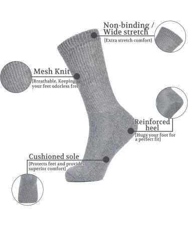 LIN PERFORMANCE Diabetic Crew Socks - Non-Binding Top Cushion Sole 6 Pairs for Men & Women (Large Light Grey Heather 10-13 - Buy Online on GoSupps.com