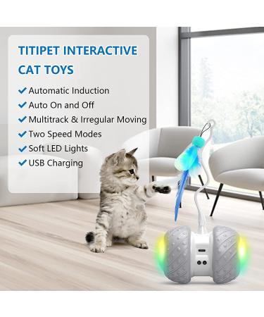 Titipet Interactive Robotic Cat Toy - Auto Rechargeable Feather/Bird/Mouse Toy for Indoor Cats/Kittens - 360 Degree Self Rotating Ball - Buy Online on GoSupps.com