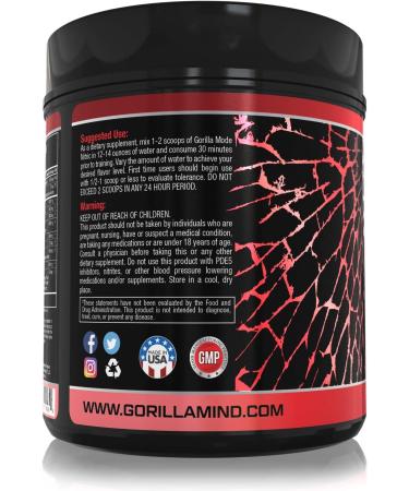 Best Tasting Gorilla Mode Nitric Stimulant Free Pre-Workout - Massive Pumps, Vasodilation, Power - 646g (Tigers Blood) - Buy Online on GoSupps.com