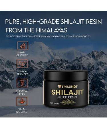 Trisundi Himalayan Shilajit Resin 50g | 100% Natural & Organic | Boosts Energy Strength & Immunity | Premium Supplement for Men & Women | No Additives - Buy Online on GoSupps.com