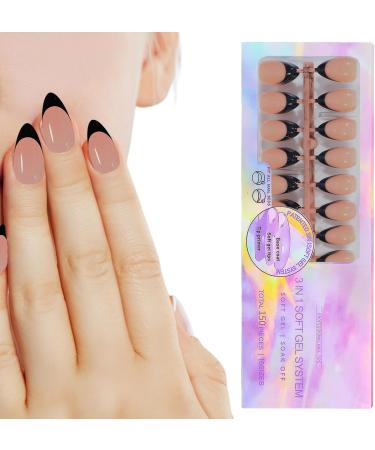 Black Tip Press On Nails Short | Wearable French Tip Nail Kit With No Trace - Nail Decoration Kits For Beginners Hobbyists Enthusiasts Professionals French Black Wear 15 - Buy Online on GoSupps.com