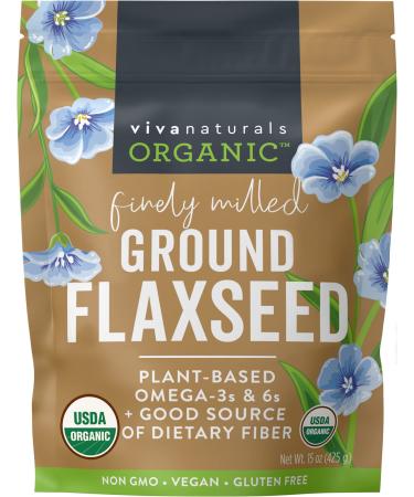 Organic Ground Flaxseed - Premium Quality Plant-Based Protein and Vegan Omega 3 with Fiber, Perfect for Smoothies, Non-GMO and Gluten Free, 15 oz (425 g) 15 Ounce (Pack of 1)