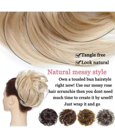Tousled Messy Bun Hair Extension Ponytail | Synthetic Chocolate Brown & Bleach Blonde Updo Scrunchie for Women - Buy Online on GoSupps.com