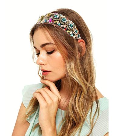 Baroque Rhinestone Padded Headband - Colorful Crystal Embellished Hairband for Women and Girls - Buy Online on GoSupps.com