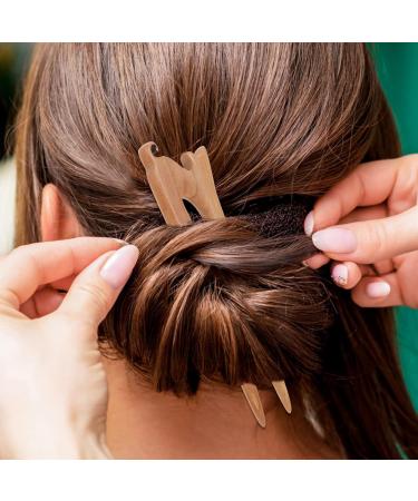 minkissy Chinese Wood Hair Stick Cat Carved Hairpin Japanese Wooden Handmade Hair Fork Hanfu Chignon Hair Pin for Women Girl Hair Styling Tool - Buy Online on GoSupps.com