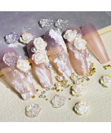 Heart Nail Rhinestones Nail Ornament White Auroras Transparent Illusions Three Dimensionals Resin Rose Ornament Short Clear Press on Nails 1 count (Pack of 1) SL1 - Buy Online on GoSupps.com