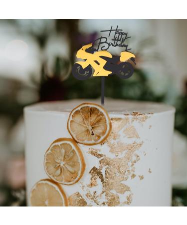 Rumyve Creative Cake Topper - Acrylic Black and Gold Motorcycle Racing Birthday Cake Decoration for Boys (Motorcycle) - Buy Online on GoSupps.com