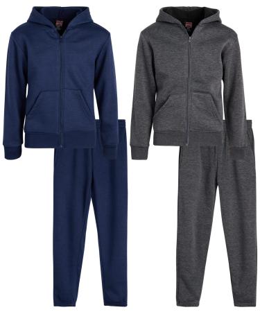Quad Seven Boys' Fleece Jogger Set - 4 Piece Basic Solid Full Zip Hoodie and Sweatpants (Size: 8-18) Navy/Charcoal 16-18