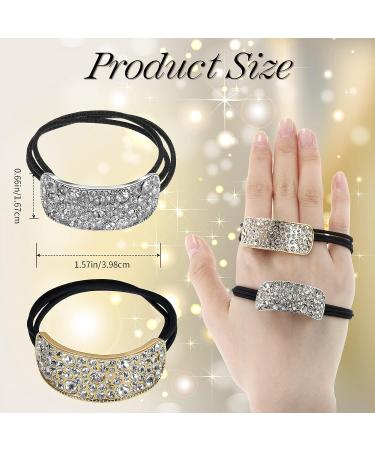 Rhinestone Ponytail Holder Set - 2 Pieces | Elastic Diamond Hair Accessories | Gold & Silver Ponytail Cuff | Glitter Hair Ties for Women & Girls - Buy Online on GoSupps.com