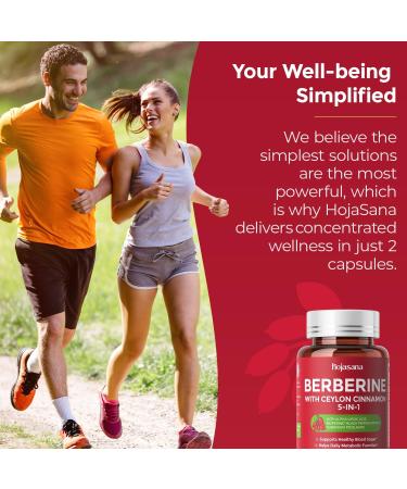HojaSana 30-Day Supply Berberine with Ceylon Cinnamon for Blood Sugar Cholesterol & Metabolism* | Gluten-Free Non-GMO & Vegan 500mg Berberine Supplement | 60 Capsules - Buy Online on GoSupps.com
