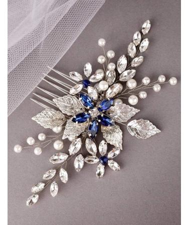 Women's Sapphire Crystal Blue Flower Hair Vine Comb - Silver Wedding Accessory - Buy Online on GoSupps.com