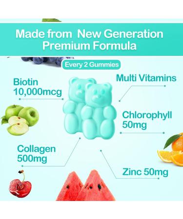 Biotin 10,000mcg with Collagen for Hair Growth | Organic Vegan Hair Skin Nails Gummies - 2 Packs (60 Count Each) | Men Women Hair Growth Supplements - Buy Online on GoSupps.com