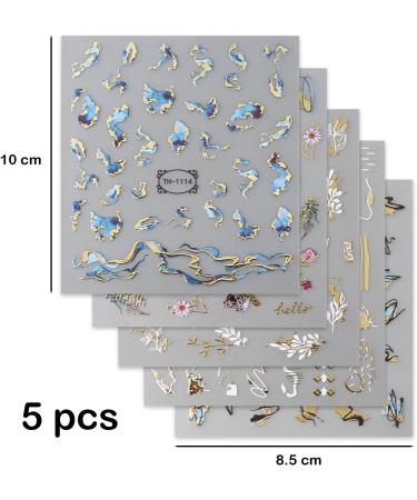 Marble Nail Art Stickers - Black Gold White Mix - Self-Adhesive Flowers - Manicure DIY Nail Decorations - 5 Sheets - Buy Online on GoSupps.com