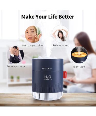SmartDevil 500ml Cool Mist Air Humidifier with Night Light - Whisper Quiet, USB, Waterless Auto-Off - Ideal for Bedroom, Baby, Yoga, Office Plants - Blue (2 Filters) - Buy Online on GoSupps.com