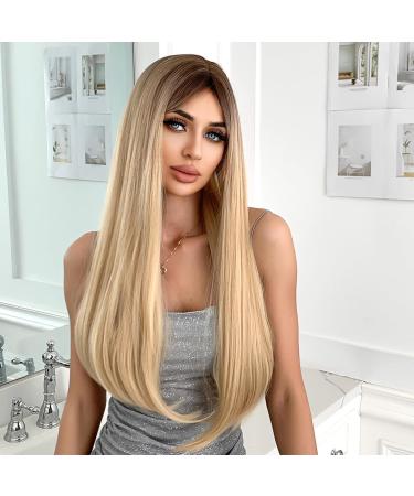 Testar 26 Inch Ombre Blonde Wig - Long Straight Synthetic Heat-Resistant Hair for Women & Girls | Perfect for Daily Cosplay - Buy Online on GoSupps.com