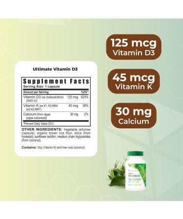 Youngevity Ultimate Vitamin D3 5000 IU with K2 High-Potency Vitamin D3 Vitamin K2 and Calcium Supplement for Immune Support Bone Density and Heart Health 60 Capsules - Buy Online on GoSupps.com