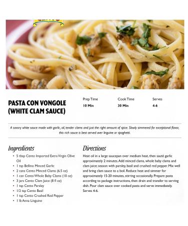 Cento Italian Style White Clam Sauce 15 oz - Pack of 6 | Authentic Recipe for Pasta - Buy Online - Buy Online on GoSupps.com