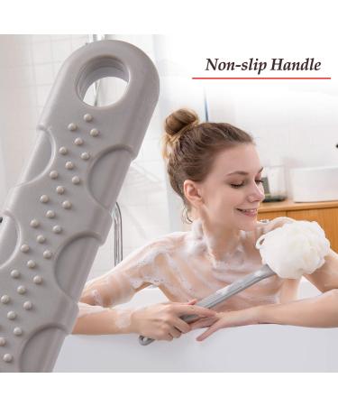 TEGOOL Back Scrubber Brush with Bristles and Loofah - 17 Inch Long Handle for Skin Exfoliating Massage - Suitable for Wet or Dry Use - Men and Women - Grey - Buy Online on GoSupps.com