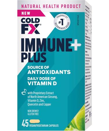 Cold-FX Immune+ Plus with proprietary extract of North American Ginseng Vitamin D Zinc Quercetin and Copper Helps reduce Chance Cold and Flu Immune System Support 45 Vegan Vegetarian Capsules - Buy Online on GoSupps.com
