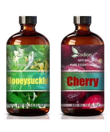 Cherry Essential Oil and Honeysuckle Essential Oil 16 Fl Oz - Cherry & Honeysuckle Oil for Diffuser Aromatherapy Home Fragrance Skin & Hair Care DIY Candle & Soap Making Yoga