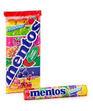 MENTOS - Pack de 4 Rouleaux Rainbow- Bonbons Tendres et Croquants -7 fruits assortis