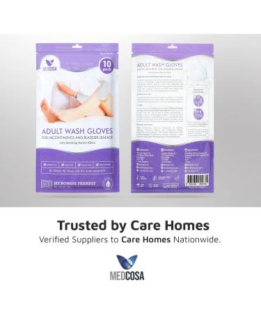Medcosa Adult Washgloves for Incontinence - Unscented Disposable Body Wipes with Barrier Cream & Dimethicone - 10 ct Pack - Buy Online on GoSupps.com