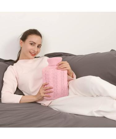 Samply 2L Hot Water Bottle with Knitted Cover for Hot & Cold Therapy - Pink | Pain Relief for Hands, Feet, Neck, and Shoulders - Buy Online on GoSupps.com