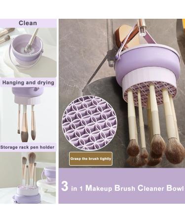 Buy 3 in 1 Silicone Makeup Brush Cleaner Mat - Efficient Cleaning Drying & Storage for Brushes Sponges & Powder Puffs (Purple) - International Shipping Available - Buy Online on GoSupps.com